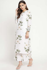 Buy Crepe Floral Printed Suit Set in White Online - Front