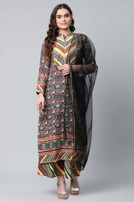 Multi Colour Crepe Digital Patola Printed Kurta Palazzo Set With Dupatta