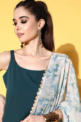 Buy Green Poly Crepe Solid Kurta Palazzo Set With Dupatta Online