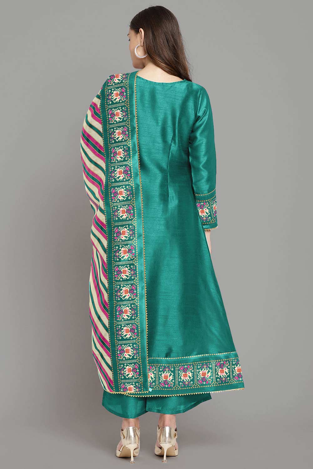 Buy Sea Green Art Silk Printed Kurta Palazzo Set With Dupatta Online