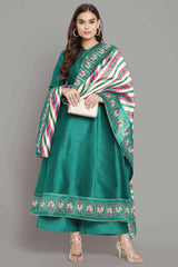 Buy Sea Green Art Silk Printed Kurta Palazzo Set With Dupatta Online