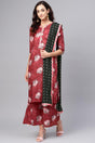 Ahalyaa Muslin Printed Kurta with Palazzo in Maroon