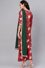 Muslin Printed Kurta With Palazzo In Maroon