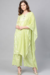 Polyester Muslin Digital Print Kurta Set In Light Green