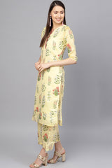 Poly Chanderi-Like Printed Kurta Set In Yellow