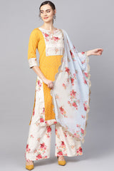 Polyester Digital Print Kurta Set In Mustard