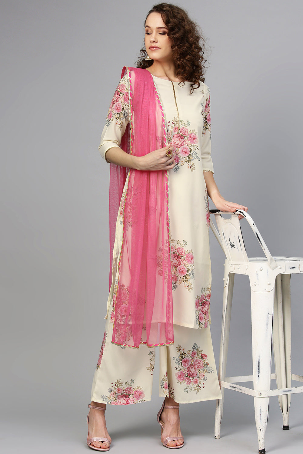 Polyester  Cream Kurta Online 