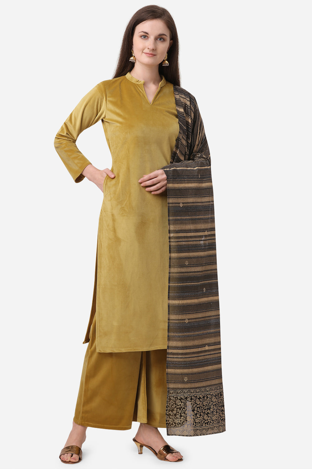 Velvet Solid Kurta Set Online