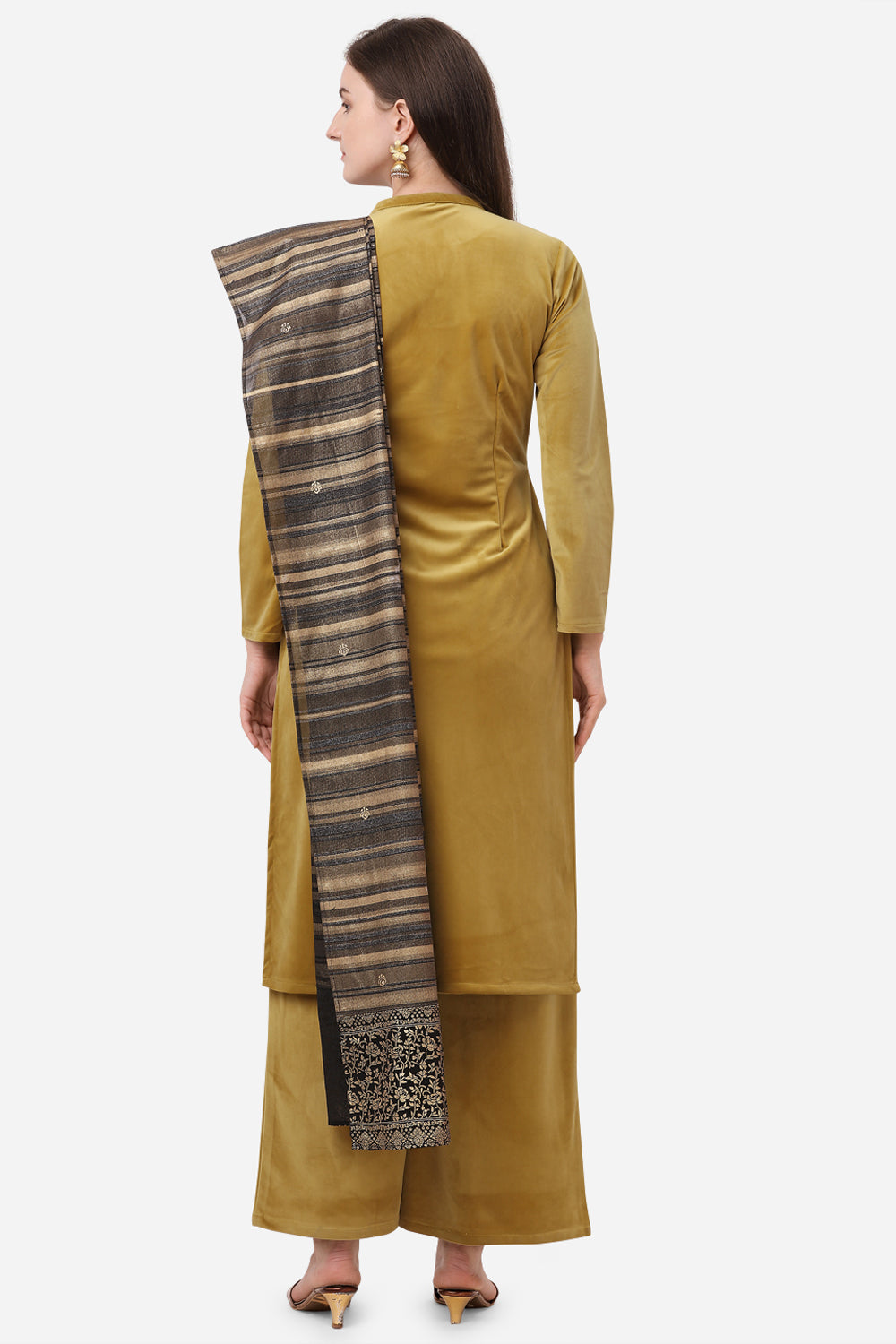 Buy Velvet Kurta Set in Dark Mustard