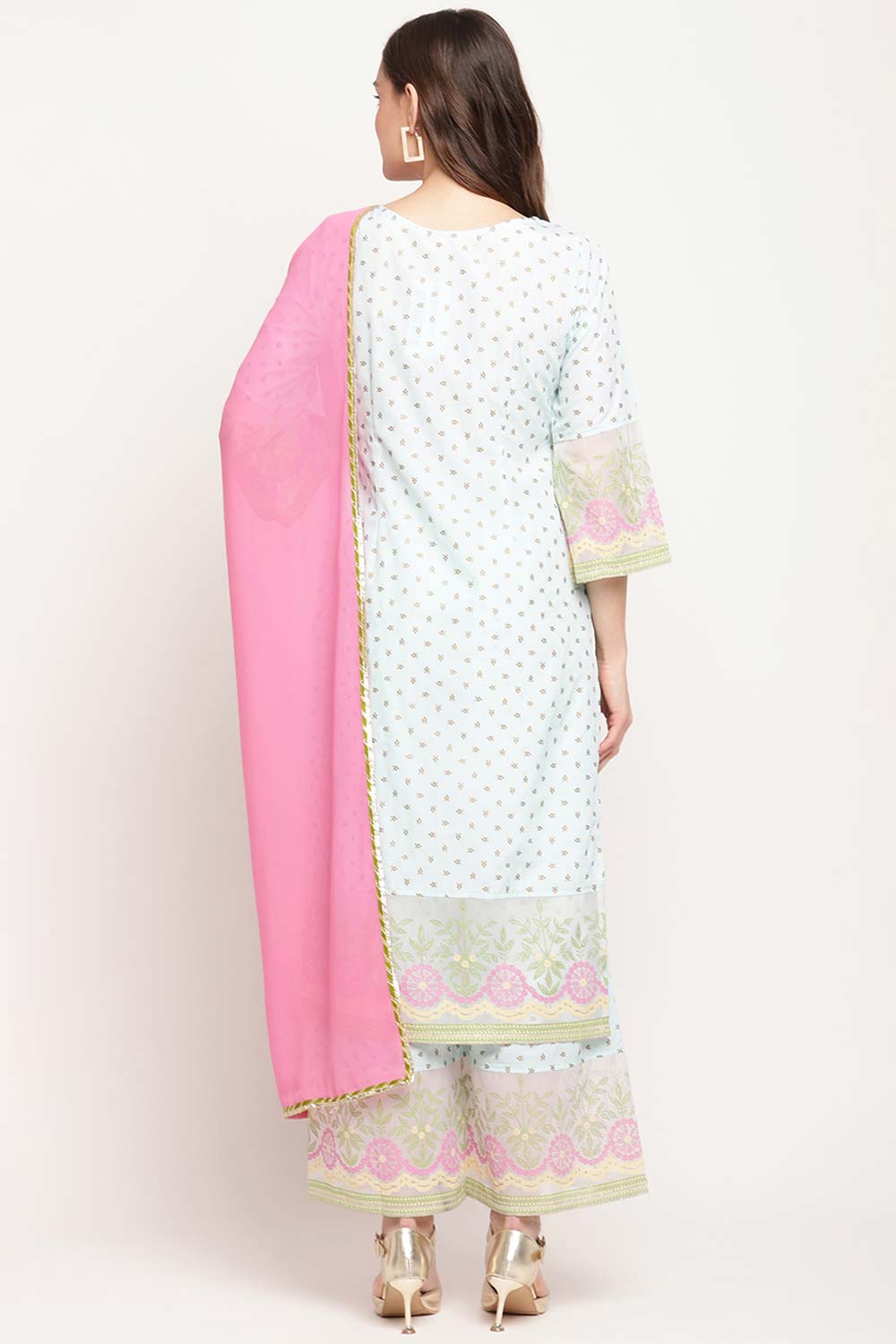 Buy Crepe Printed Suit Set in Sea Green - Front