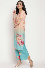 Buy Crepe Printed Suit Set in Peach - Back