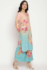 Buy Crepe Printed Suit Set in Peach - Side