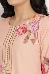 Buy Crepe Floral Printed Suit Set in Peach Online - Zoom In