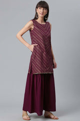 Buy Crepe Foil Printed Suit Set in Wine Online - Back