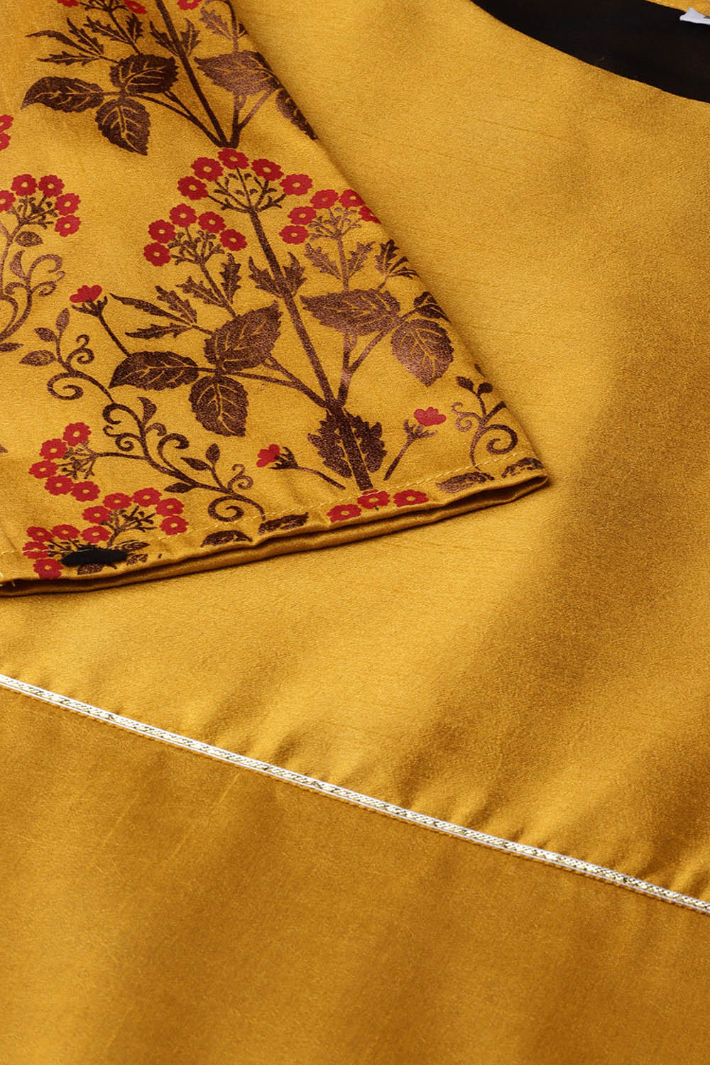 Poly Silk Printed Kurta Set in Yellow - Design