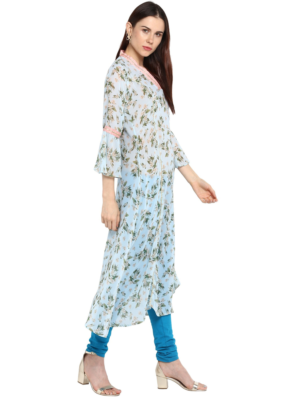 Georgette Kurta Top In Sky Blue