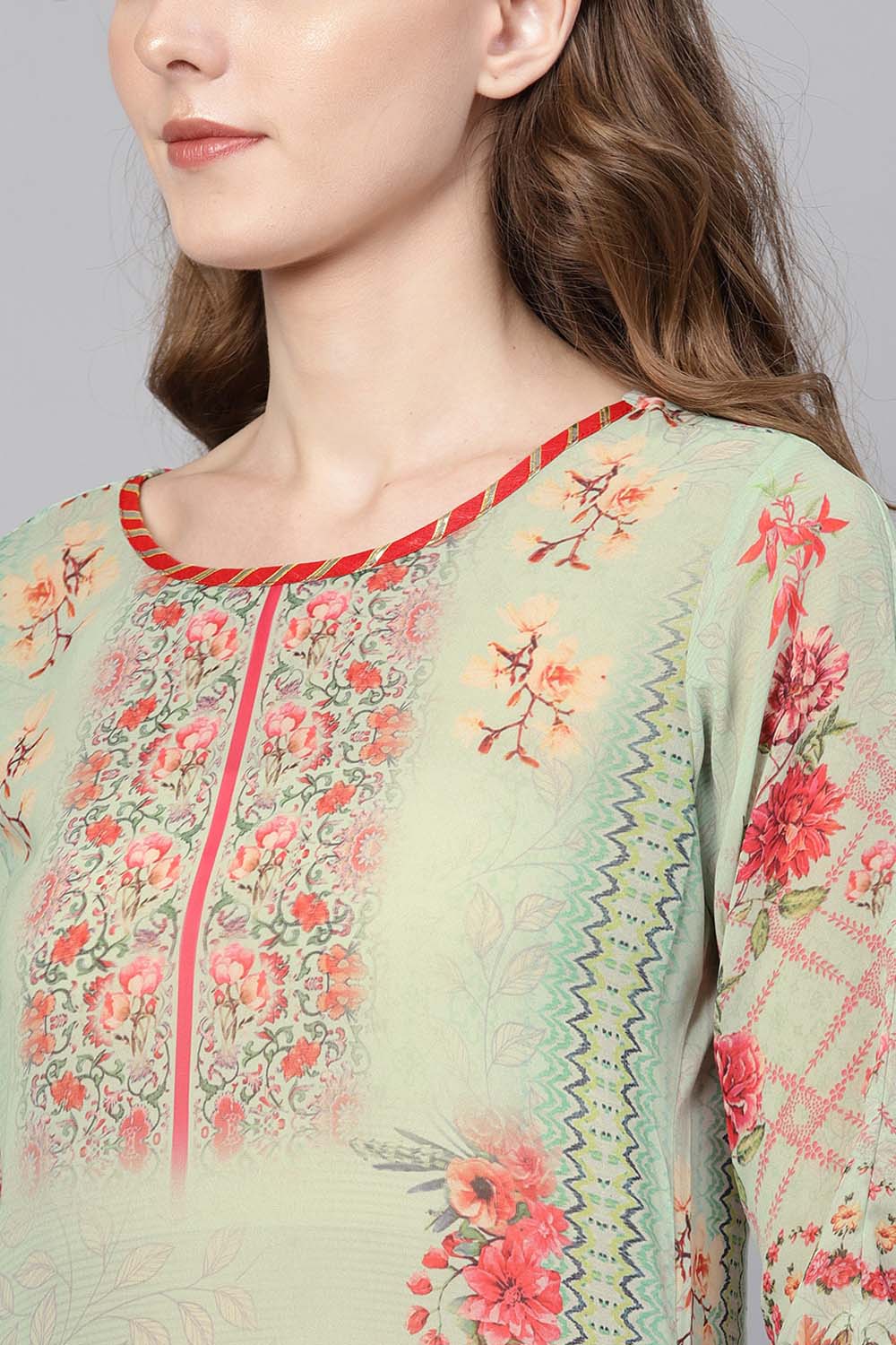 Georgette Digital Print Kurta Top In Green