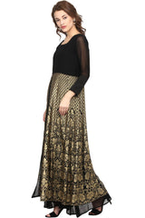 Women Black Georgette Gold Print Dress