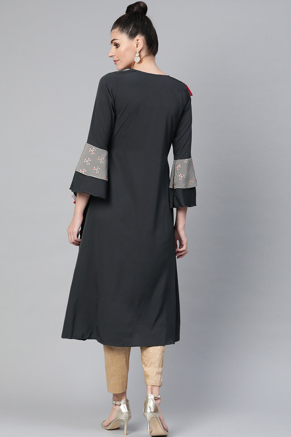 Polyester Solid Kurta Top In Dark Grey