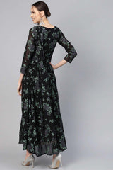 Black Georgette Floral Printed Kurta