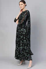 Black Georgette Floral Printed Kurta