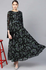 Black Georgette Floral Printed Kurta