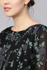 Black Georgette Floral Printed Kurta