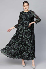 Black Georgette Floral Printed Kurta