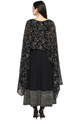 Women Black Crepe Printed Kurta Top With Attached Dupatta