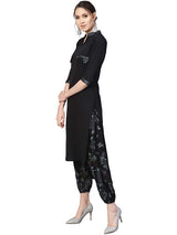 Poly Polyester Pathani Kurta Set In Black