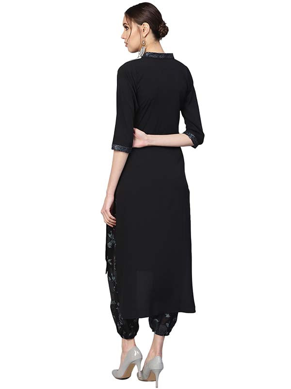 Poly Polyester Pathani Kurta Set In Black