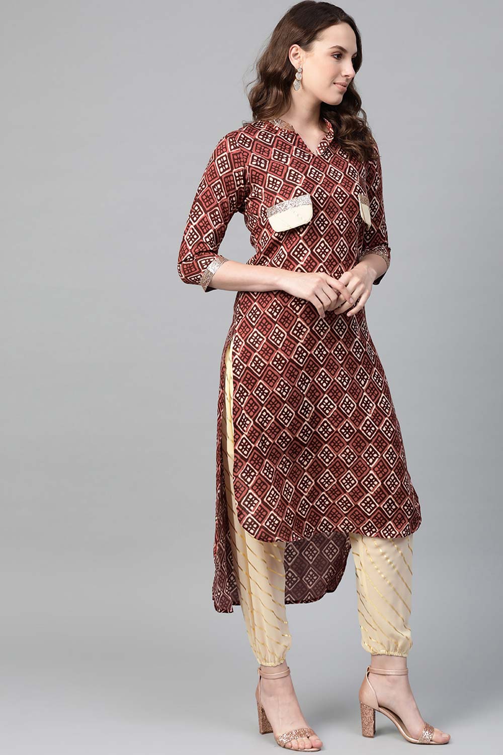 Rayon Printed Pathani Kurta Harem Pant