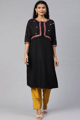 Crepe Solid Kurta With Jacket In Black