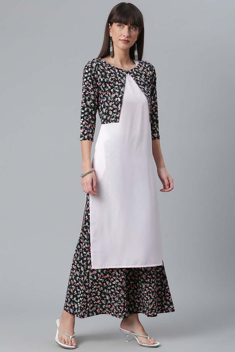 Buy Crepe Solid Kurta Set in Pink Online - Back