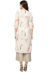 Muslin Digital Print Kurta Top In Beige