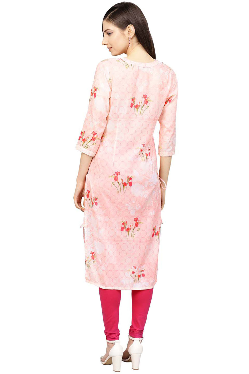 Muslin Digital Print Kurta Top In Pink