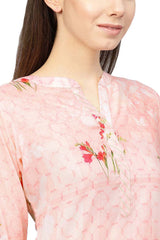 Muslin Digital Print Kurta Top In Pink