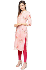 Muslin Digital Print Kurta Top In Pink