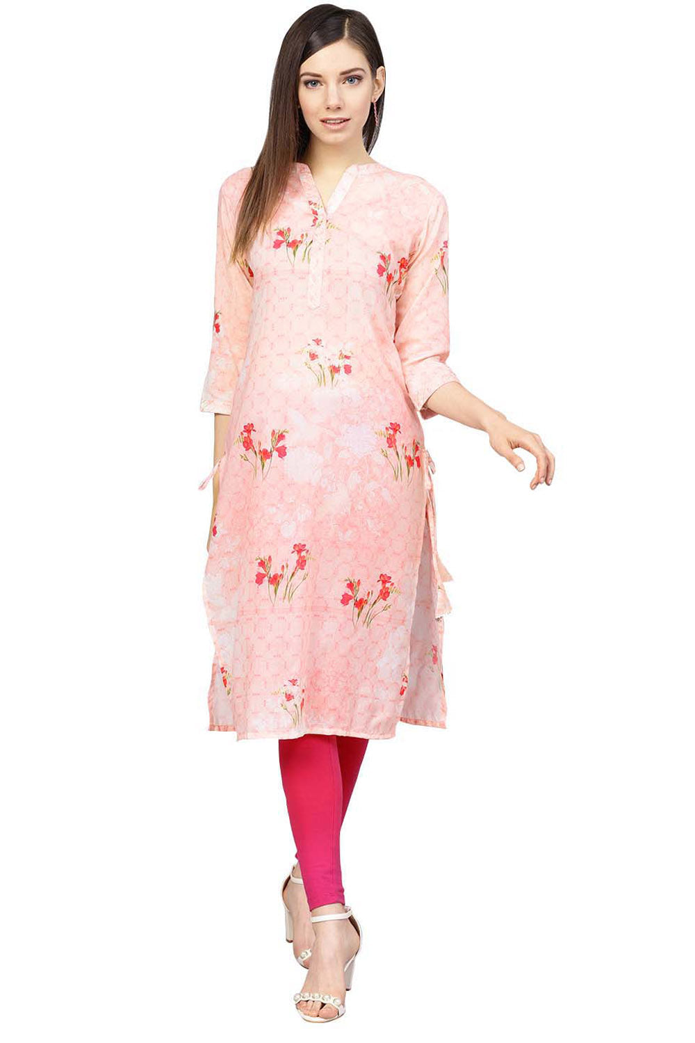 Muslin Digital Print Kurta Top In Pink