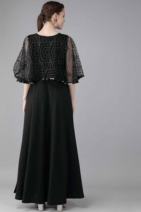 Buy Crepe Solid Dress in Black Online - Back