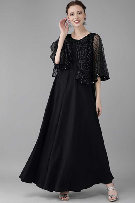 Buy Crepe Solid Dress in Black Online