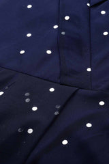 Buy Net Polka Doted Dress in Navy Blue Online - Zoom In