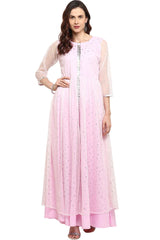 Women Light Pink Crepe & Net Printed Kurta