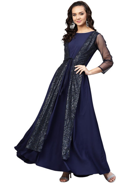 Shop Blue Polyester  Kurta Set Online 