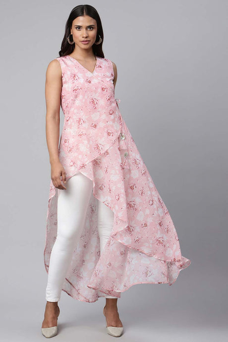 Pink Organza Digital Printed Dress