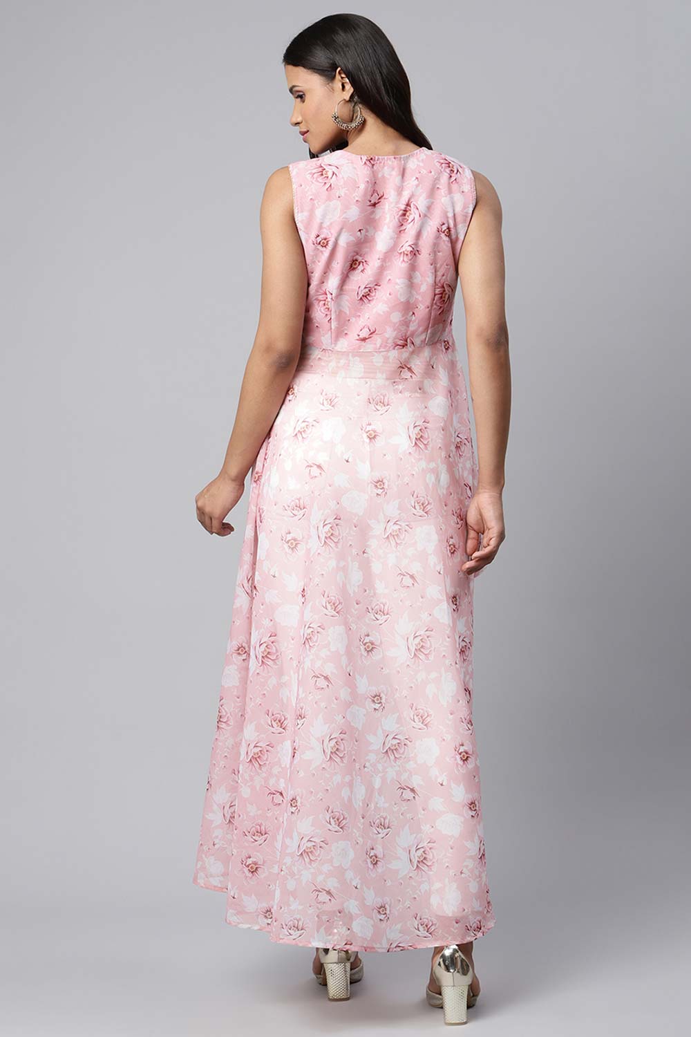 Pink Organza Digital Printed Dress