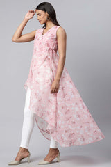 Pink Organza Digital Printed Dress