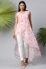 Pink Organza Digital Printed Dress