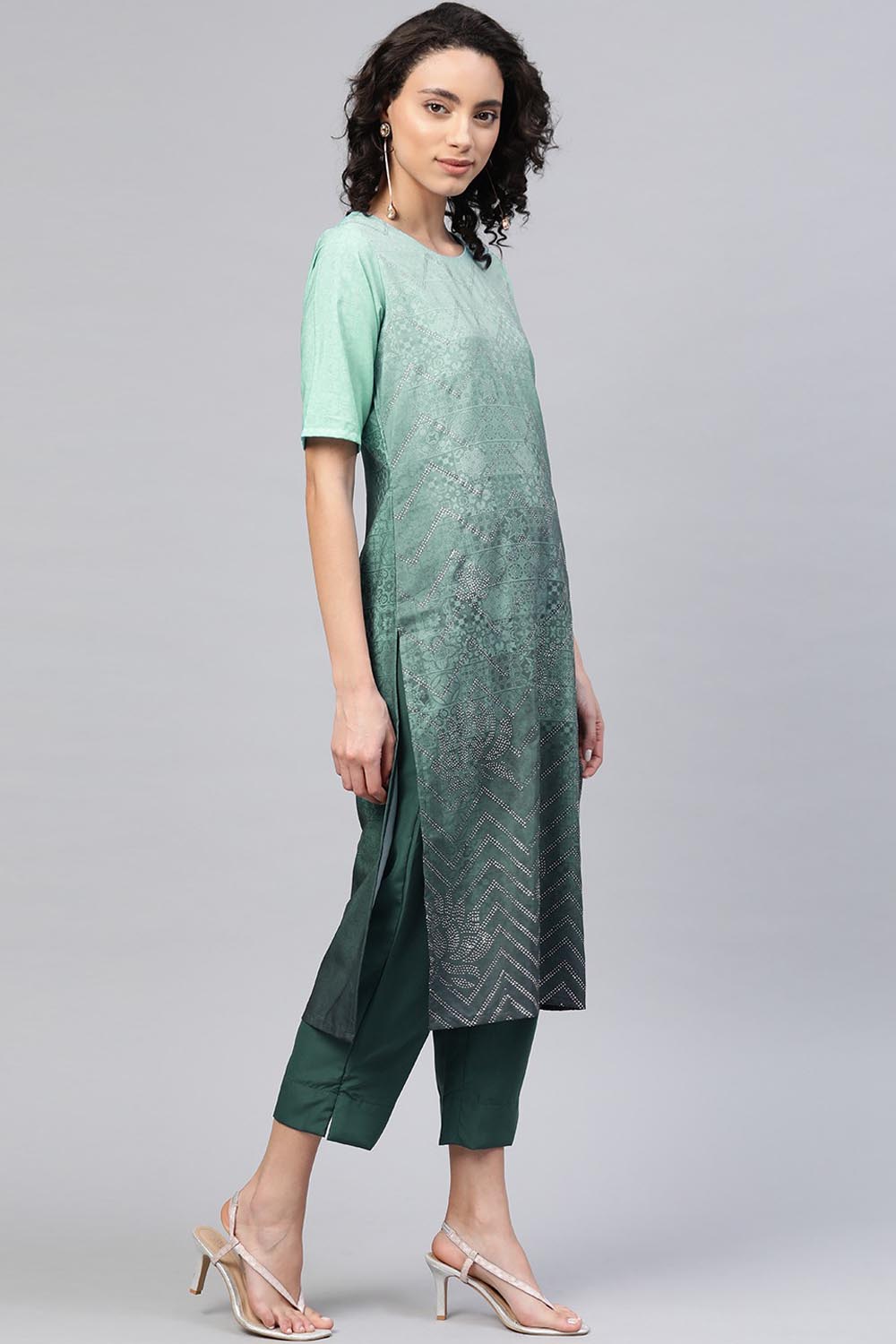 Printed Sea Green Kurta Set For Women