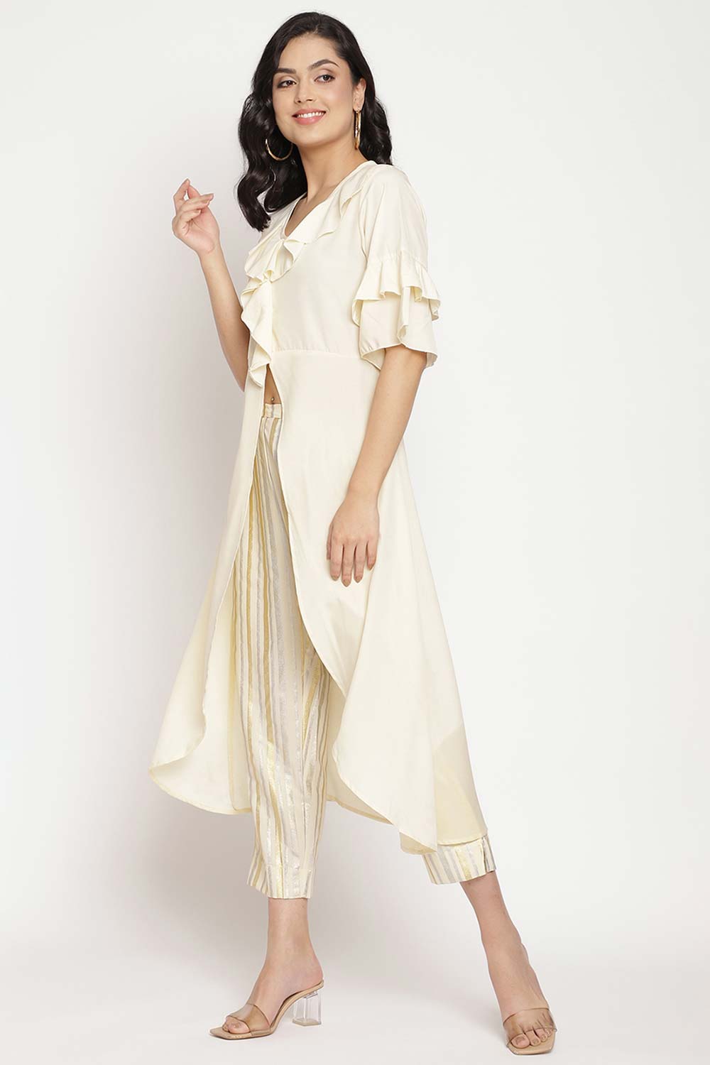 Buy Crepe Printed Kurta Set in Offwhite - Back